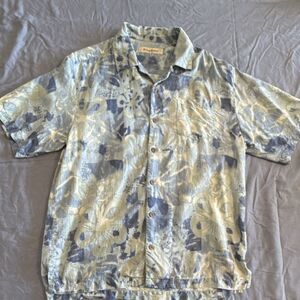 Tommy Bahama Men's M Blue Floral Silk Short Sleeve Button-Up Shirt